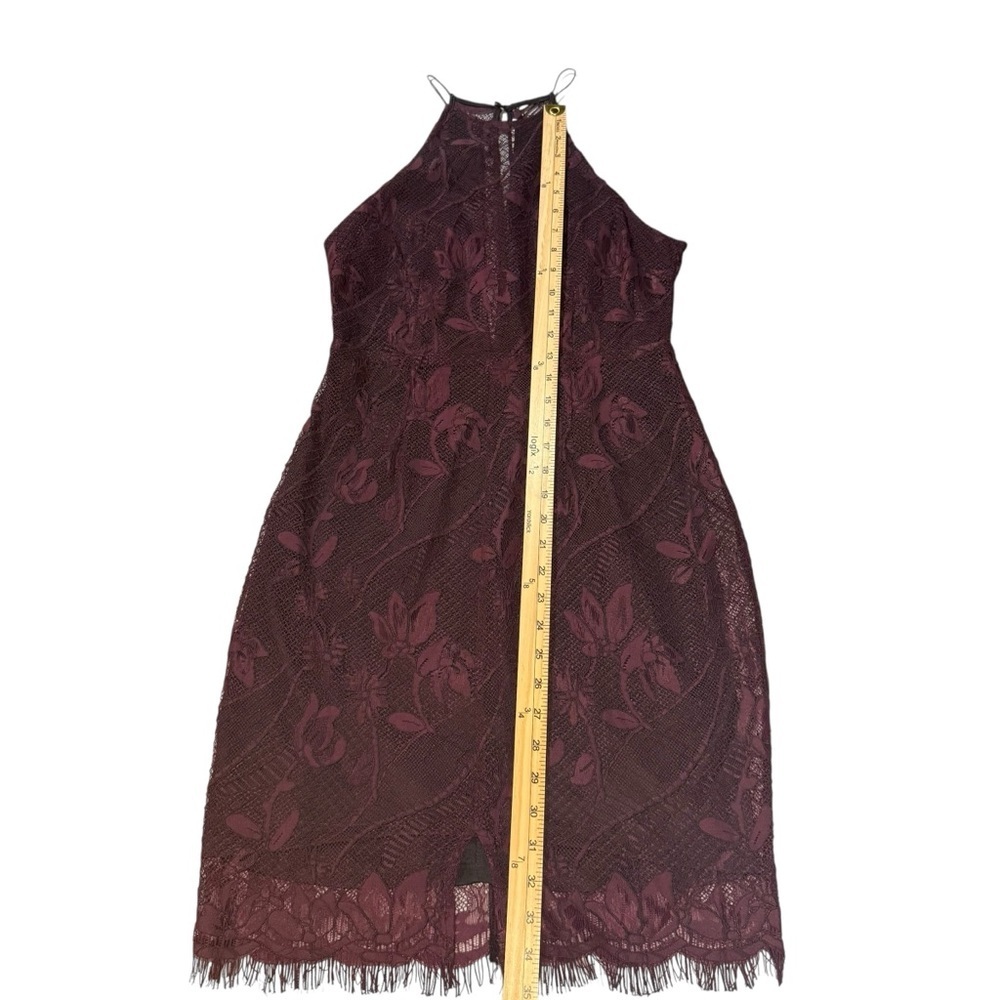 ASTR The Label Medium Burgundy Lace Halter Fringe Hem Cocktail Dress Romantic - Picture 9 of 11